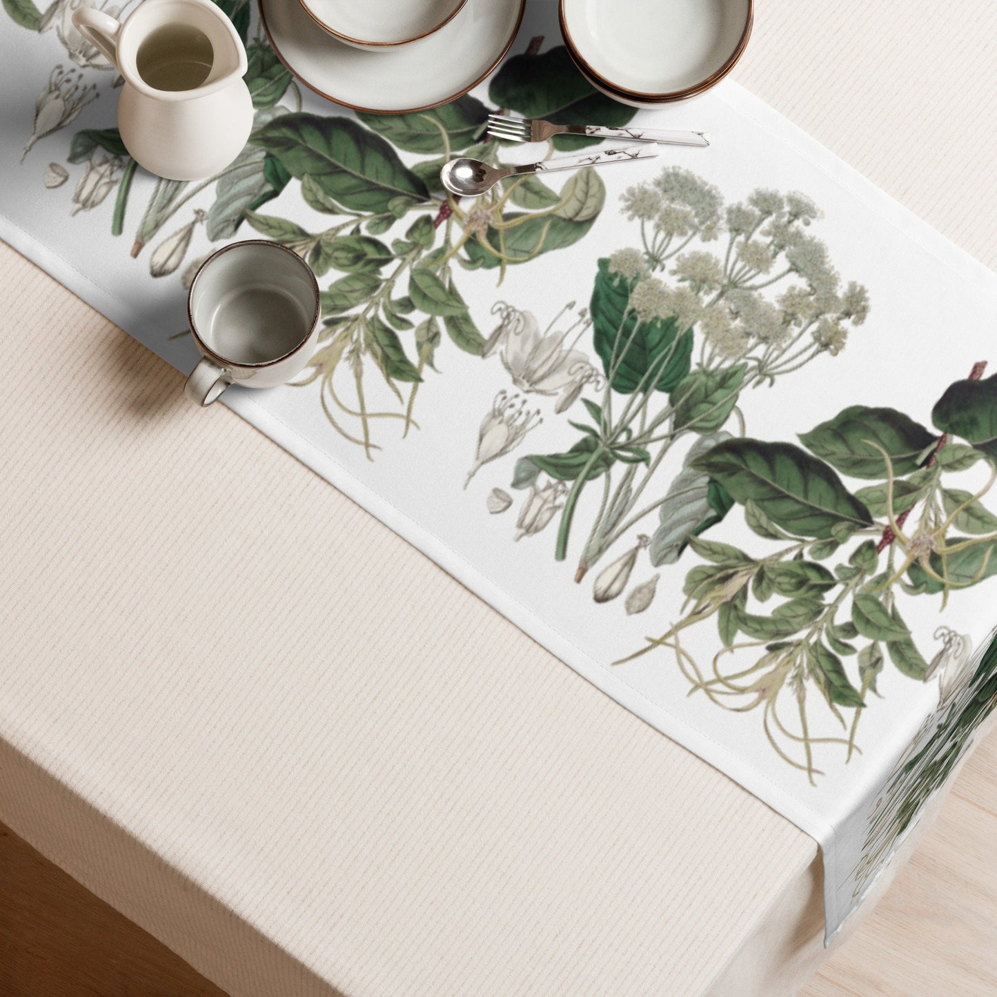 Shades of Green Botanical Table runner
