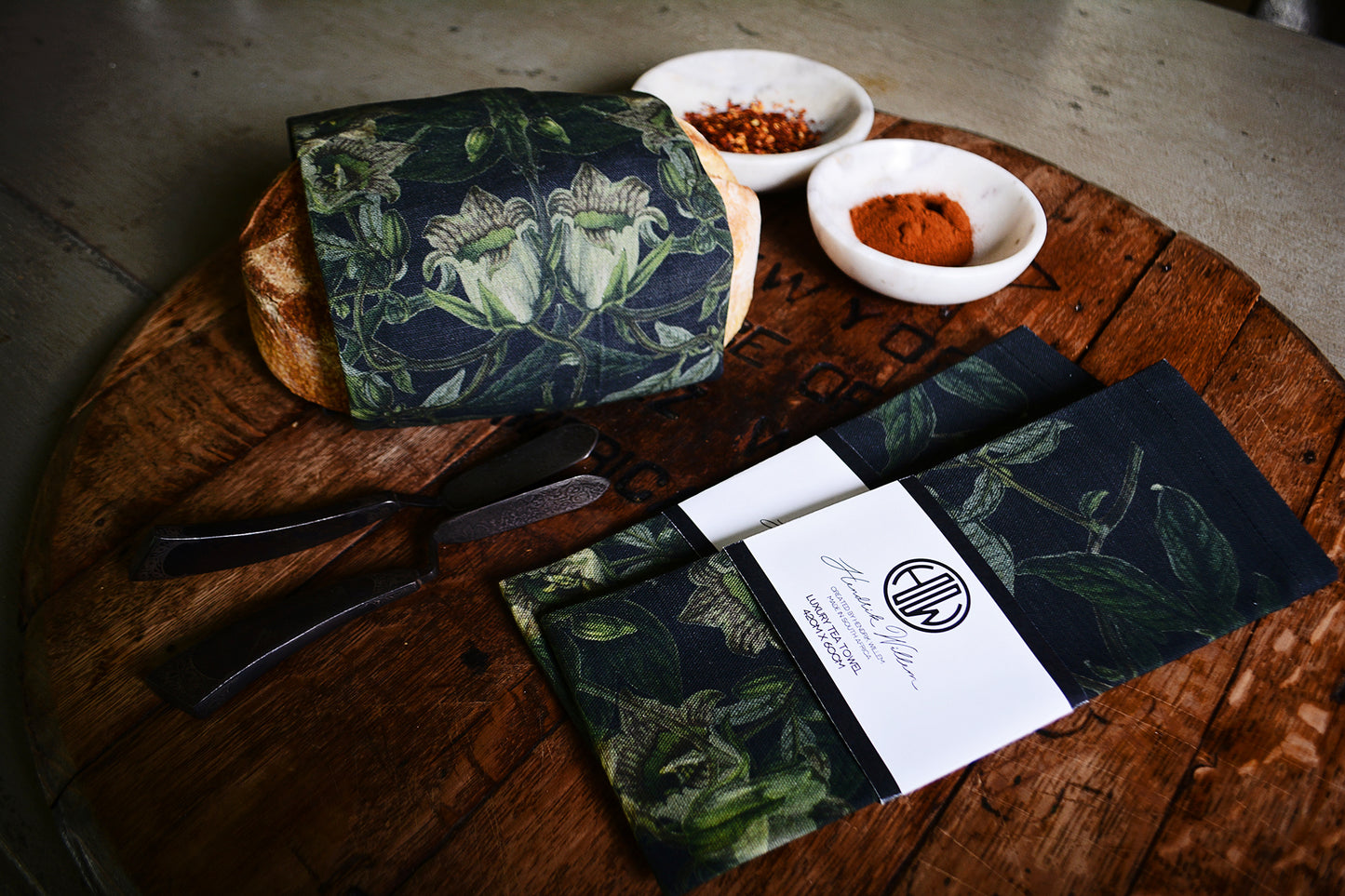 Black Botanical Tea Towel