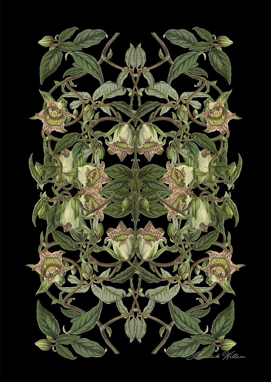 Black Botanical Tea Towel