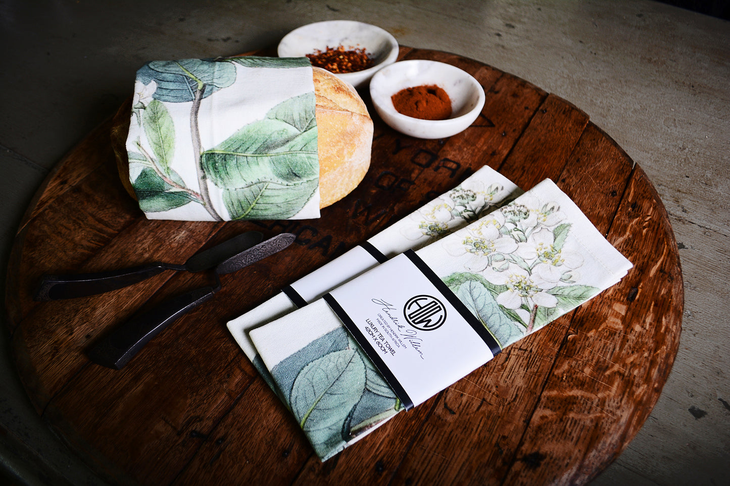 White Botanical Tea Towel