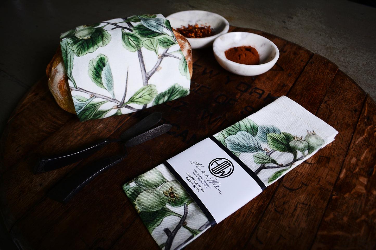 White Botanical Tea Towel