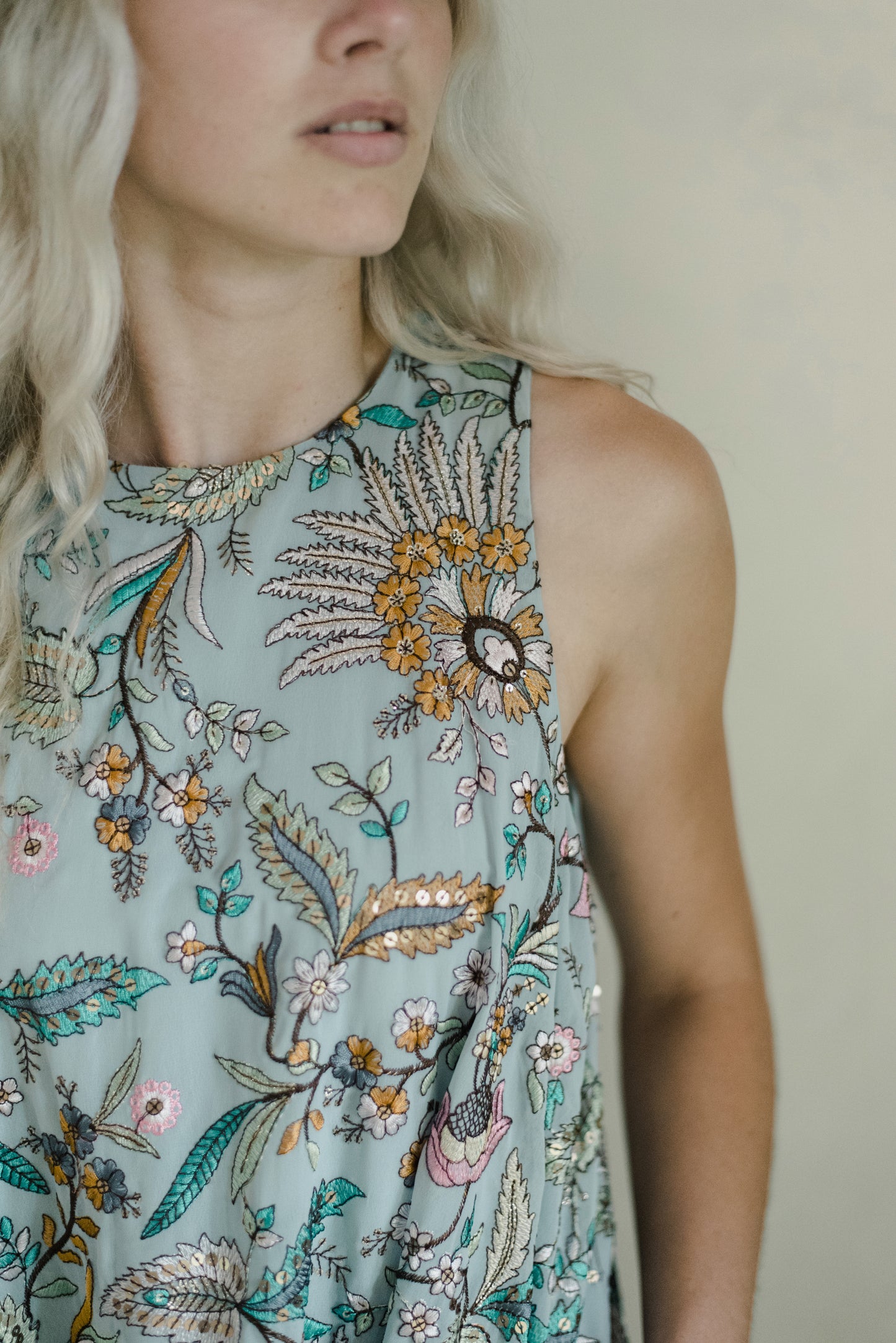 Pale blue embroidered dress