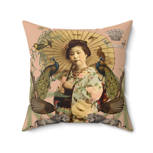 Geisha & Peacocks Scatter Cushion