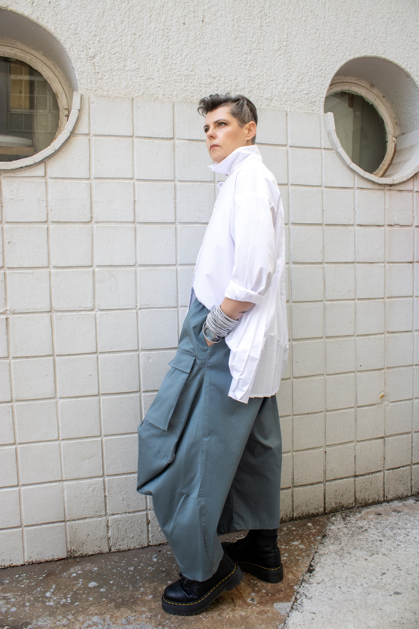 Cotton Poplin Pleated Shirt