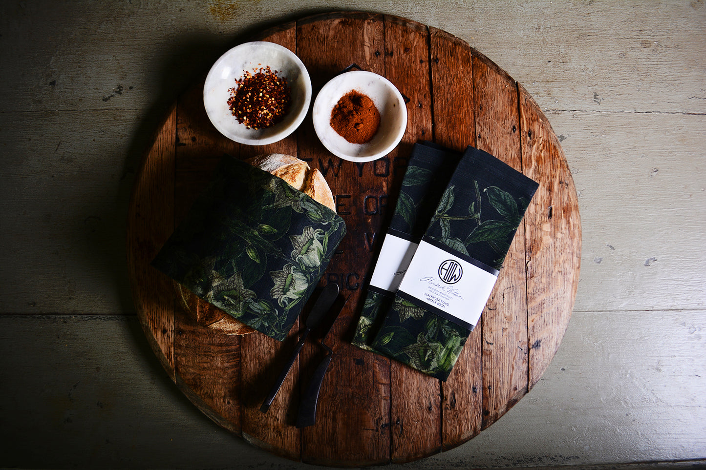 Black Botanical Tea Towel