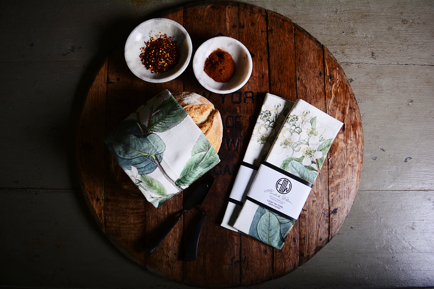 White Botanical Tea Towel